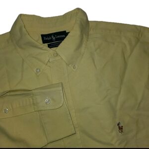 Ralph Lauren Oxford Button Down Shirt Men 17.5-34 Yarmouth Yellow Flesh Pony Ls